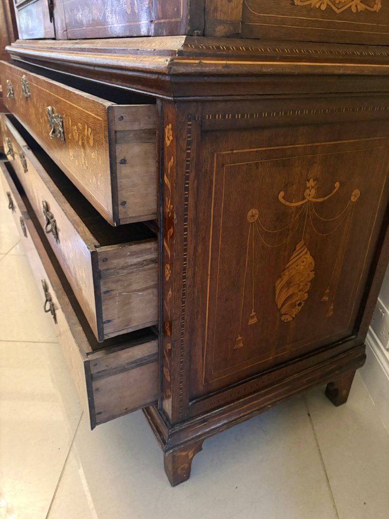 Antique Dutch Marquetry Walnut Linen Press/Cupboard